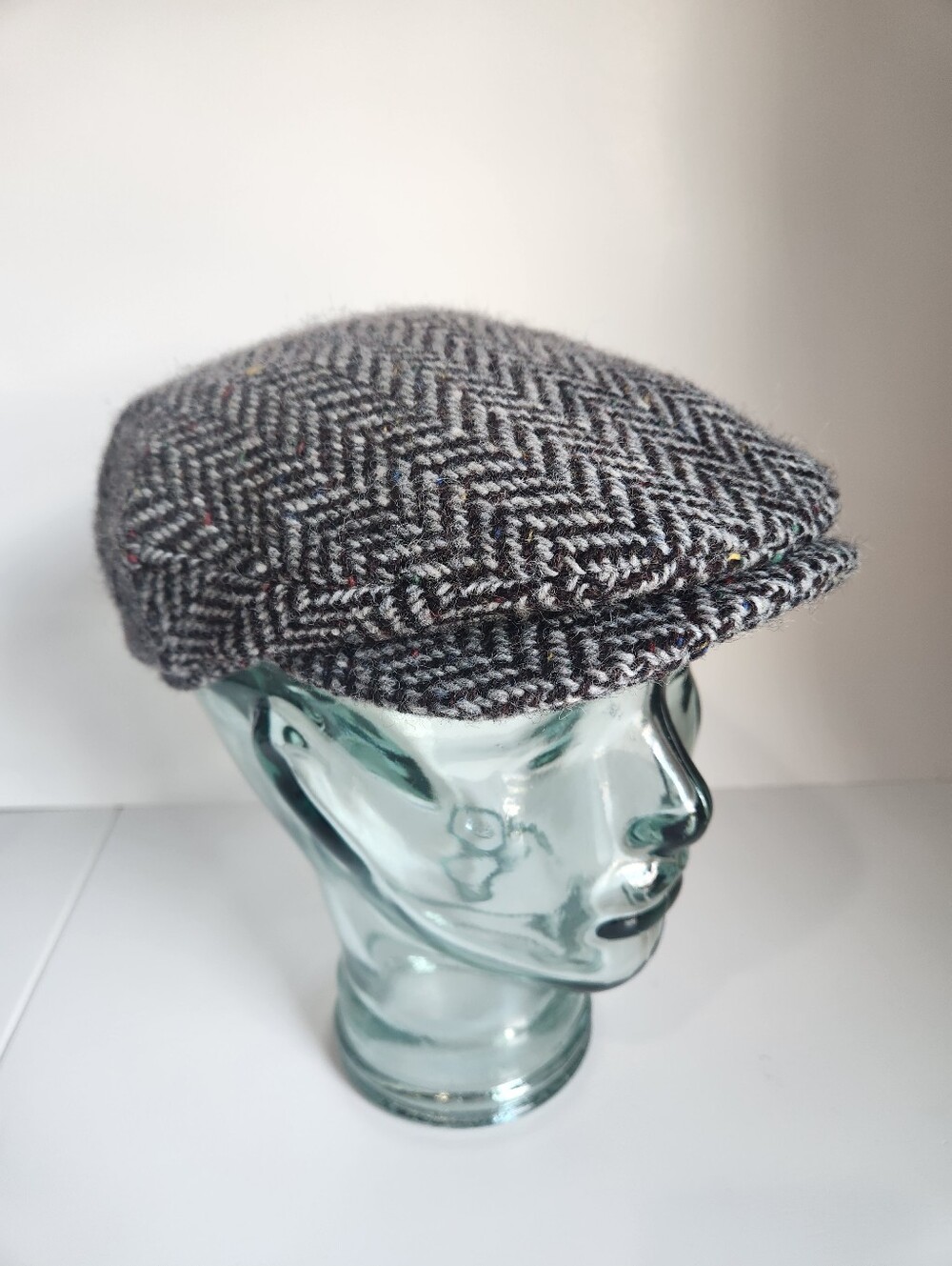 Paperbky Wool Flat Cap Hanna Hats Handcrafted Brown Herringbone Ireland Medium M